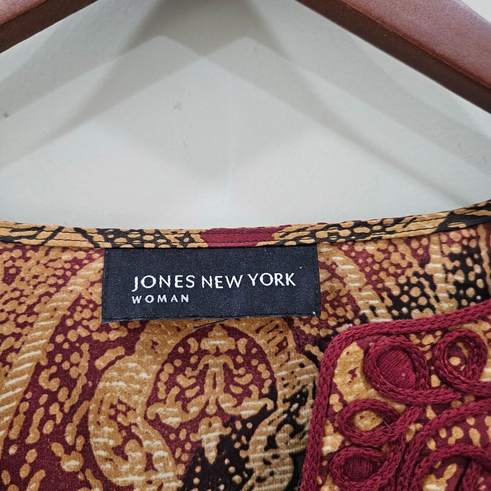Jones New York Womens Silky Popover Top Multicolor Embroidered Artsy Bohemian - Picture 5 of 10